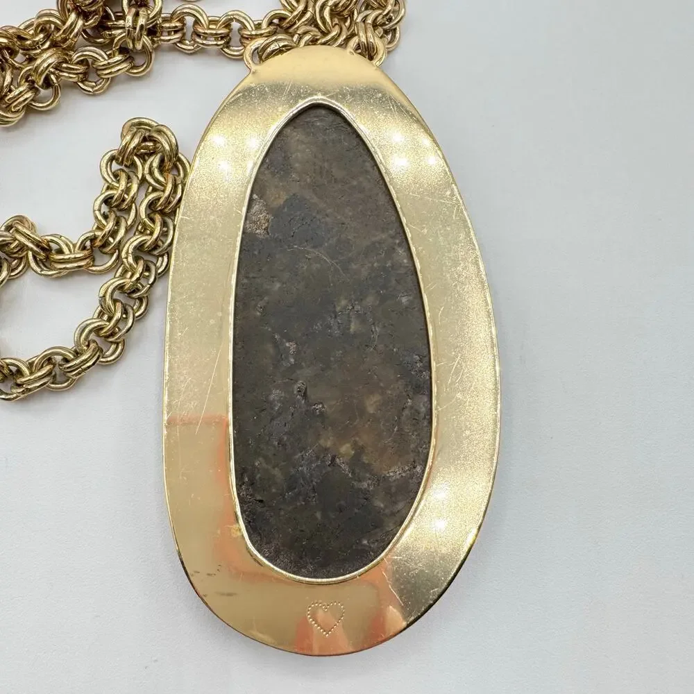 Stella & Dot Leona Stone Pendant Necklace Huge Statement Heavy Chunky Retro 30” - Picture 5 of 8